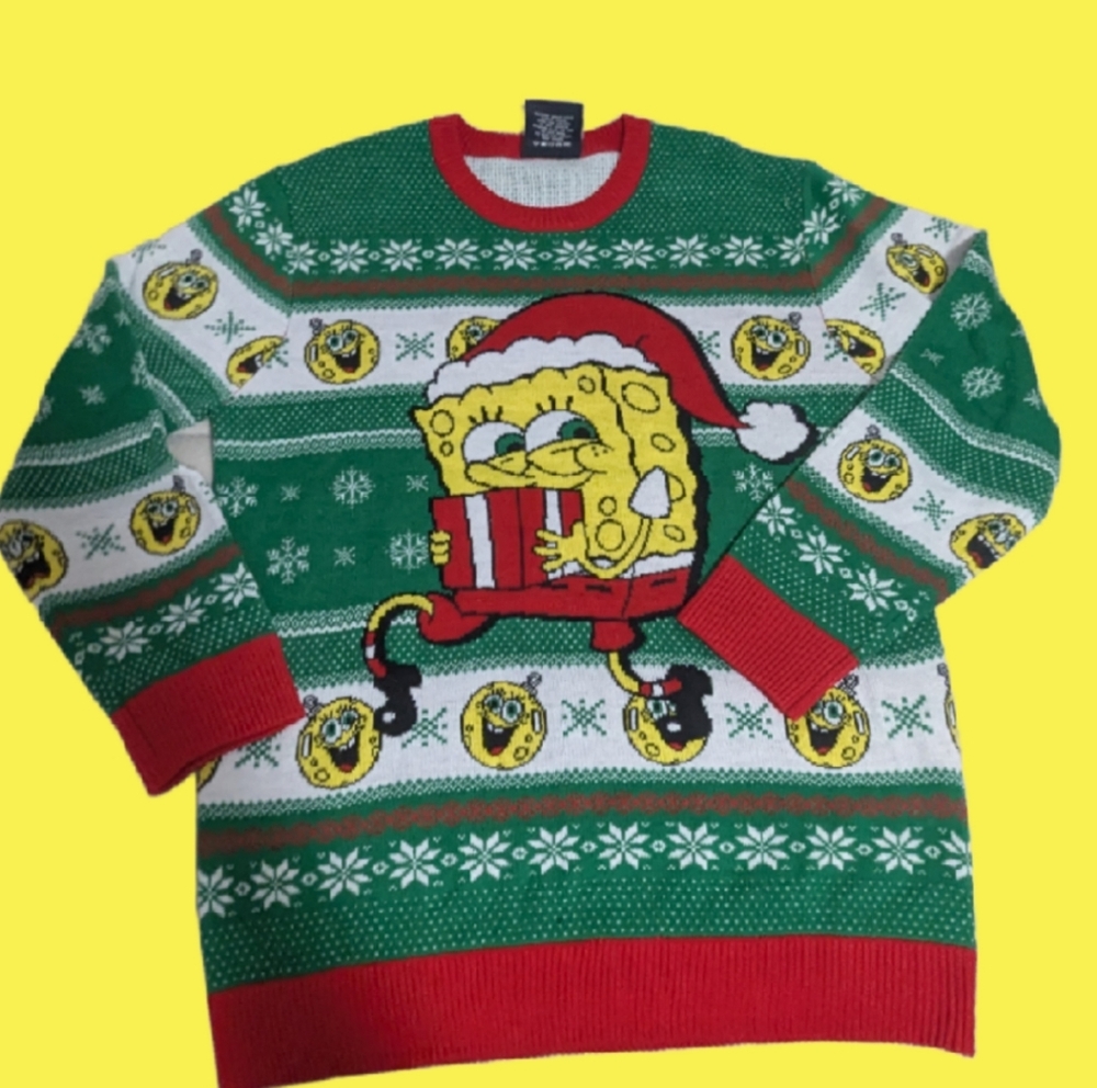 Nickelodeon SpongeBob SquarePants Ugly Christmas Sweater Mens Large Green-1